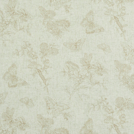Baudin Butterfly Linen wallpaper in natural colorway, featuring delicate butterfly and botanical illustrations on a linen-textured background.