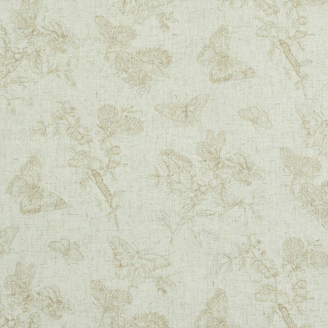 Baudin Butterfly Linen wallpaper in natural colorway, featuring delicate butterfly and botanical illustrations on a linen-textured background.