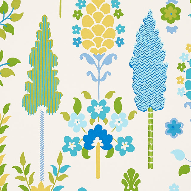 DESNA Peacock Folk-Art Forest Wallpaper by Schumacher – Perennial Favorites Collection 5011850