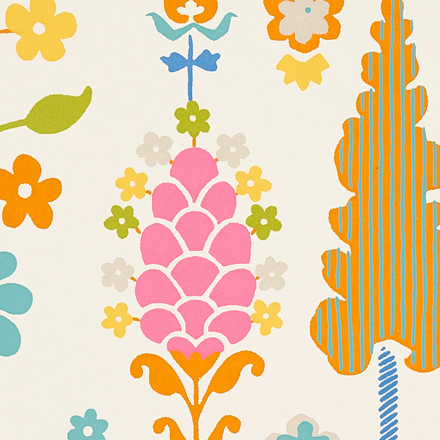 DESNA Multi Folk-Art Forest Wallpaper by Schumacher – Perennial Favorites Collection 5011851