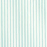 Edwin Stripe Narrow wallpaper in Mineral by Schumacher, narrow vertical stripes in soft blue and white, classic and versatile wallcovering.