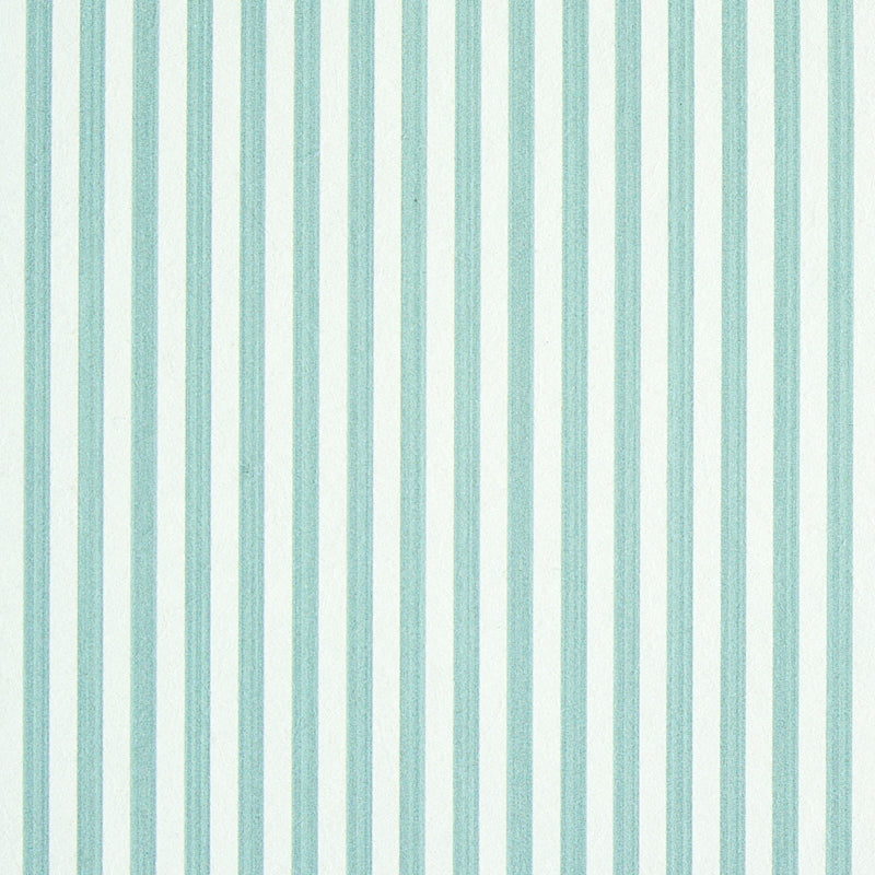 Edwin Stripe Narrow wallpaper in Seaglass by Schumacher, classic vertical stripe wallcovering in blue-green tones