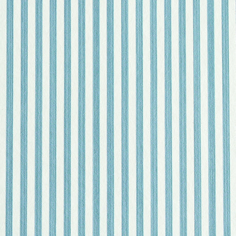Edwin Stripe Narrow wallpaper in Slate by Schumacher, featuring narrow vertical blue stripes on a white background.
