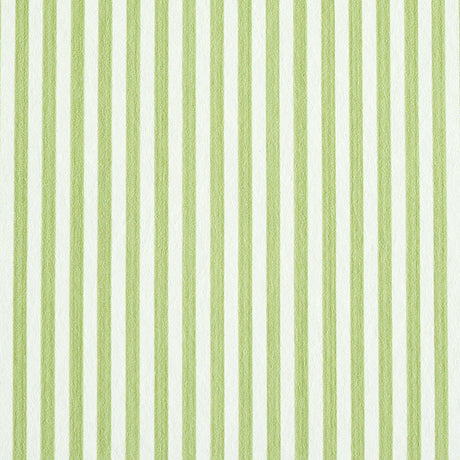 Edwin Stripe Narrow wallpaper in Leaf by Schumacher, featuring narrow green and white vertical stripes.