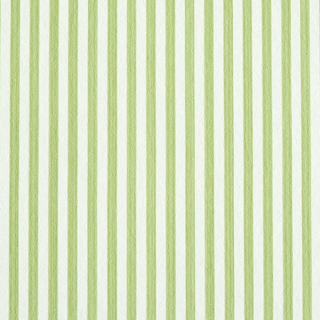 Edwin Stripe Narrow wallpaper in Leaf by Schumacher, featuring narrow green and white vertical stripes.