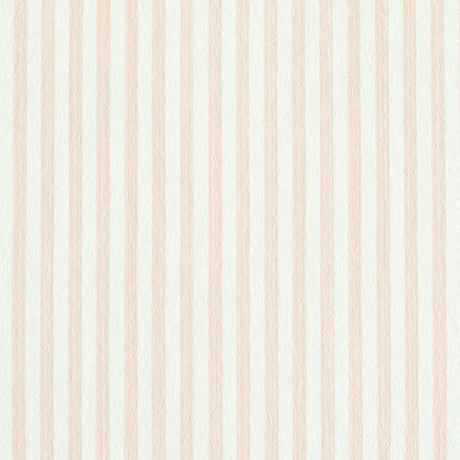 Edwin Stripe Narrow wallpaper in blush by Schumacher, featuring narrow vertical stripes in a soft pink colorway, shown in a styled interior and close-up detail.
