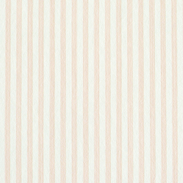 Edwin Stripe Narrow wallpaper in blush by Schumacher, featuring narrow vertical stripes in a soft pink colorway, shown in a styled interior and close-up detail.