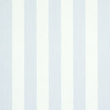 Edwin Stripe Medium wallpaper in lavender by Schumacher, featuring classic vertical stripes with subtle texture, shown in styled and detail views.