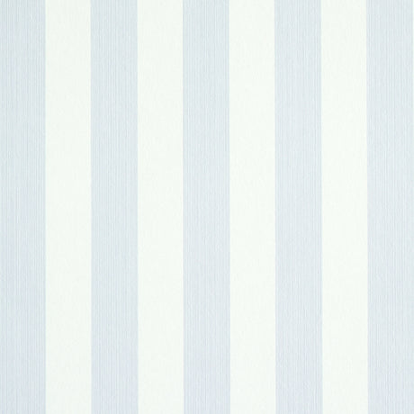 Edwin Stripe Medium wallpaper in lavender by Schumacher, featuring classic vertical stripes with subtle texture, shown in styled and detail views.