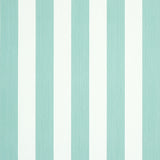 Edwin Stripe Medium wallpaper in Seaglass by Schumacher, featuring classic vertical stripes in soft blue-green and white tones.