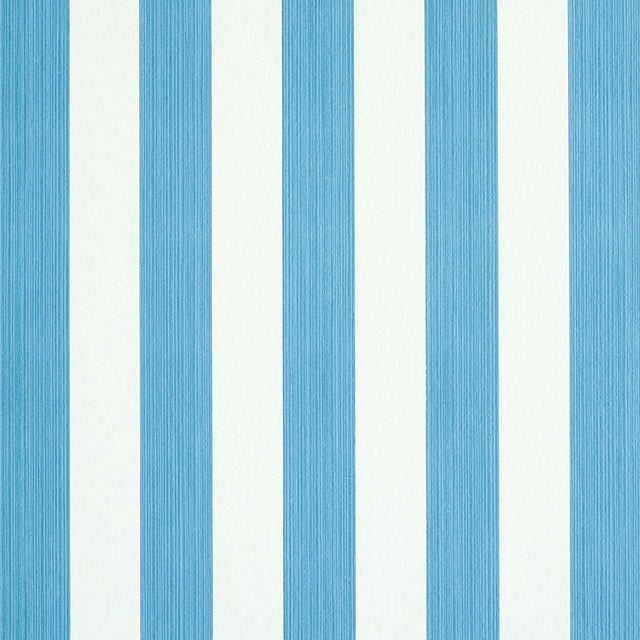 Edwin Stripe Medium wallpaper in Ocean blue and white, classic vertical stripe pattern by Schumacher