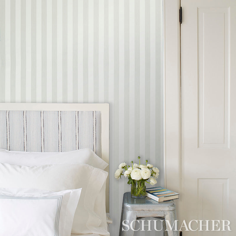 Edwin Stripe Medium Leaf by Schumacher Classic Green Stripe Wallpaper – Schumacher 5011889