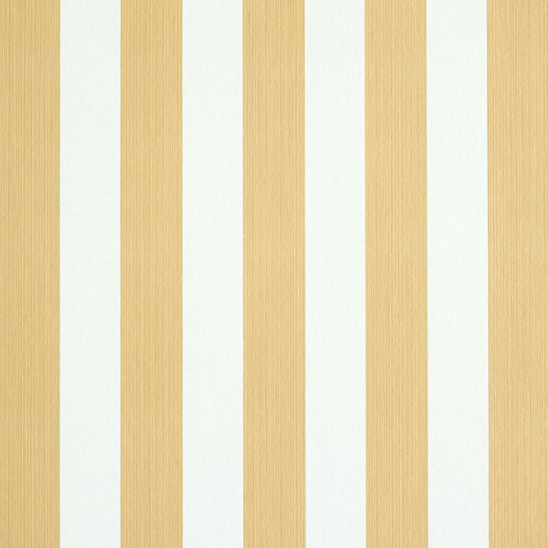 Edwin Stripe Medium wallpaper in Wheat by Schumacher, featuring classic vertical stripes in a warm neutral colorway.