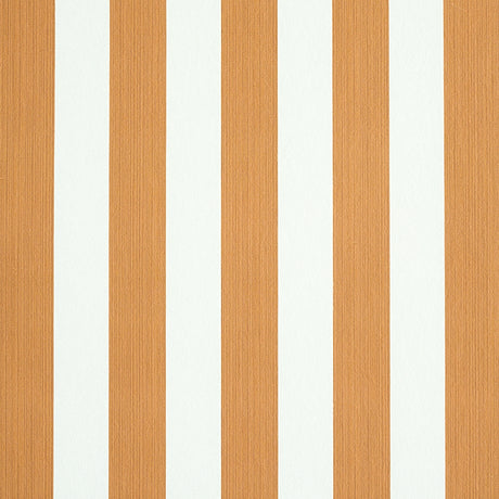 Edwin Stripe Medium wallpaper in Butternut by Schumacher, featuring classic vertical stripes in warm brown and white tones.