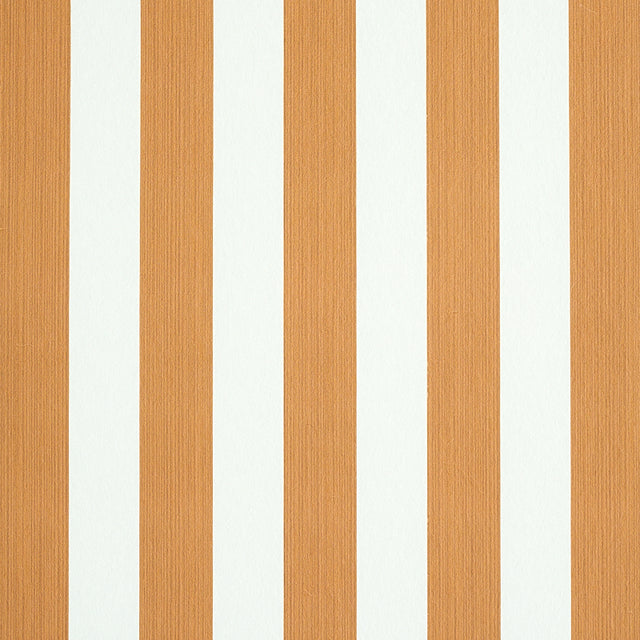 Edwin Stripe Medium wallpaper in Butternut by Schumacher, featuring classic vertical stripes in warm brown and white tones.