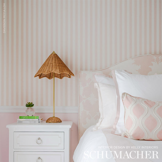Edwin Stripe Medium Blush by Schumacher Classic Vertical Stripe Wallpaper – Schumacher 5011894