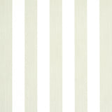 Edwin Stripe Medium wallpaper in Naturelle by Schumacher, a classic vertical stripe wallcovering in a neutral colorway, shown in a bedroom setting.