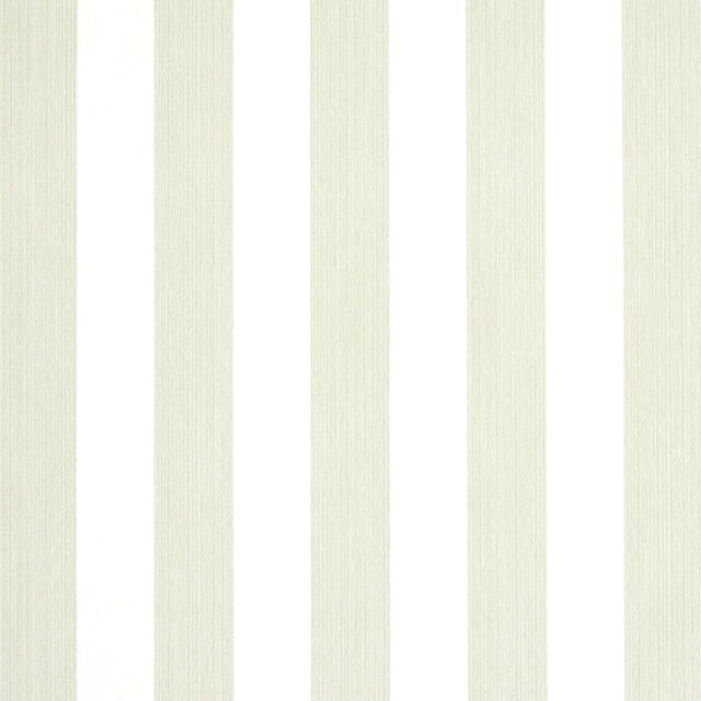 Edwin Stripe Medium wallpaper in Naturelle by Schumacher, a classic vertical stripe wallcovering in a neutral colorway, shown in a bedroom setting.