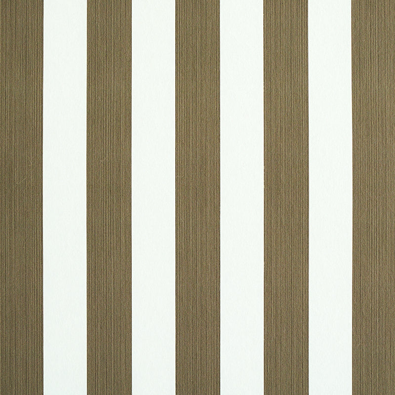 Edwin Stripe Medium wallpaper in Mushroom by Schumacher, featuring medium-width vertical stripes in a neutral colorway.