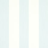 Edwin Stripe Wide wallpaper in Sky by Schumacher, featuring wide vertical blue and white stripes with subtle texture.
