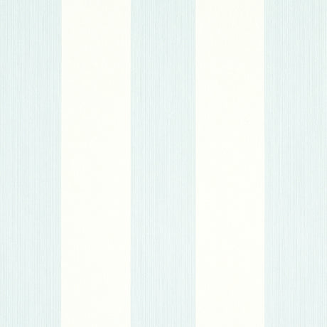 Edwin Stripe Wide wallpaper in Sky by Schumacher, featuring wide vertical blue and white stripes with subtle texture.