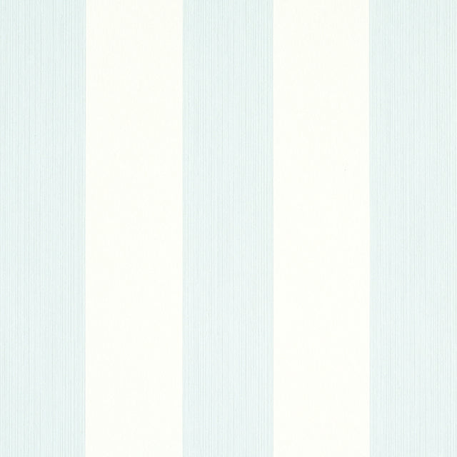 Edwin Stripe Wide wallpaper in Sky by Schumacher, featuring wide vertical blue and white stripes with subtle texture.