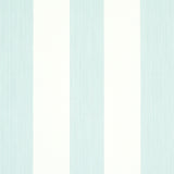 Edwin Stripe Wide wallpaper in Mineral by Schumacher, wide vertical stripes in pale blue and white, classic wallcovering.
