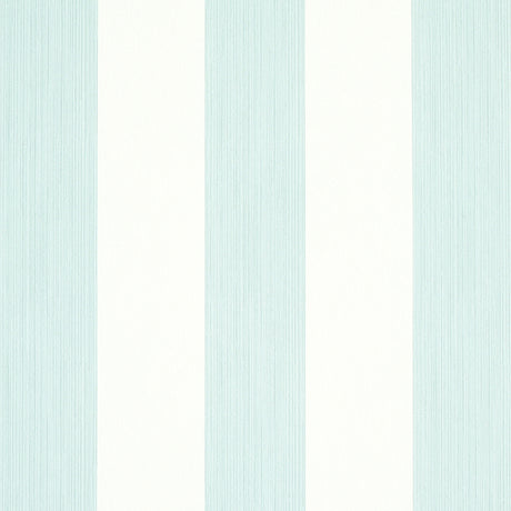 Edwin Stripe Wide wallpaper in Mineral by Schumacher, wide vertical stripes in pale blue and white, classic wallcovering.