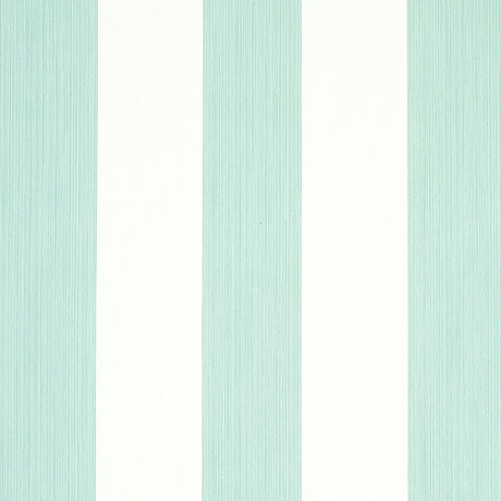 Edwin Stripe Wide wallpaper in Seaglass by Schumacher, wide vertical stripes in soft aqua and white, classic modern wallcovering.