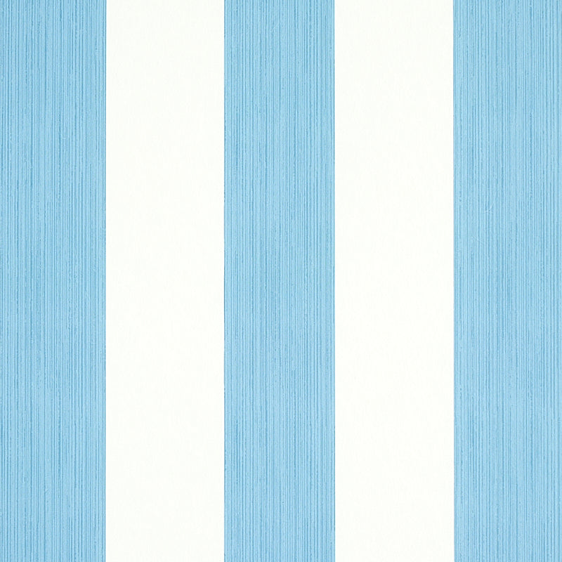 Edwin Stripe Wide wallpaper in Ocean blue and white by Schumacher, wide vertical stripes, classic wallcovering.
