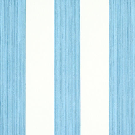 Edwin Stripe Wide wallpaper in Ocean blue and white by Schumacher, wide vertical stripes, classic wallcovering.