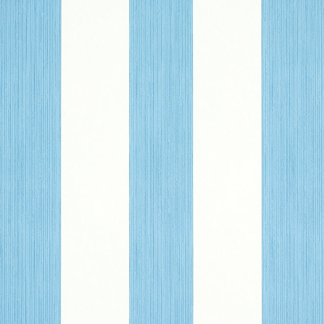 Edwin Stripe Wide wallpaper in Ocean blue and white by Schumacher, wide vertical stripes, classic wallcovering.