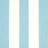 Edwin Stripe Wide wallpaper in Slate by Schumacher, featuring wide vertical blue and white stripes with a textured effect.