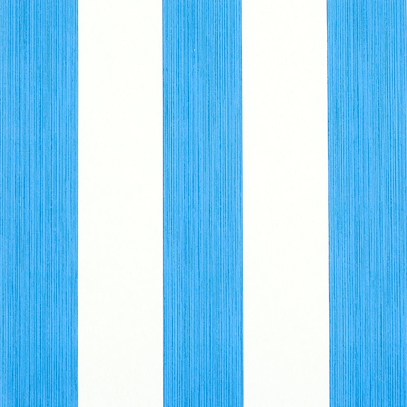 Edwin Stripe Wide wallpaper in cobalt blue and white, wide vertical stripes with subtle texture, by Schumacher