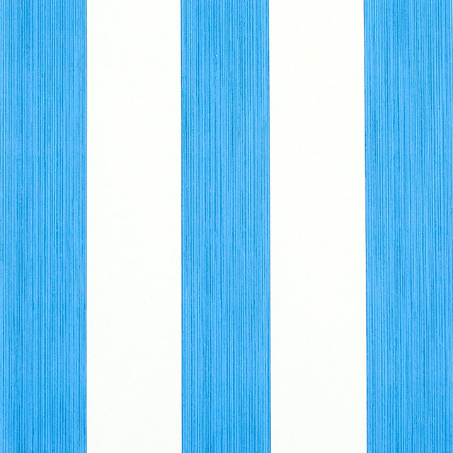 Edwin Stripe Wide wallpaper in cobalt blue and white, wide vertical stripes with subtle texture, by Schumacher