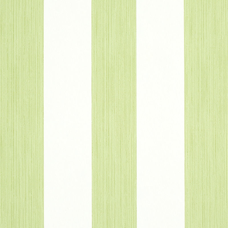 Edwin Stripe Wide wallpaper in Leaf by Schumacher, wide green and white vertical stripes, classic wallcovering design