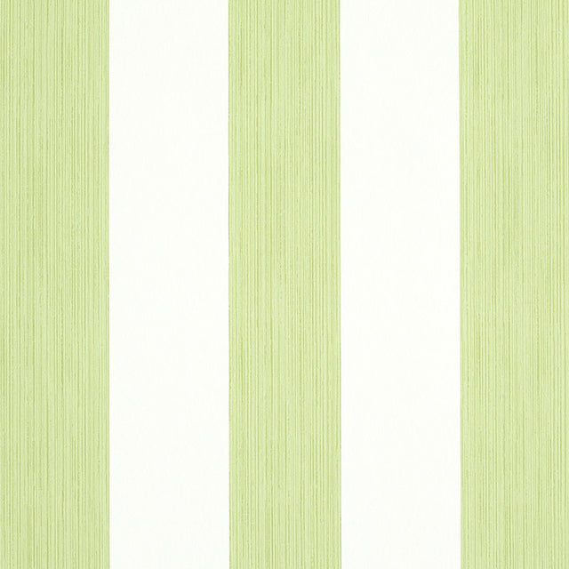 Edwin Stripe Wide wallpaper in Leaf by Schumacher, wide green and white vertical stripes, classic wallcovering design