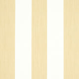 Edwin Stripe Wide wallpaper in Sand by Schumacher, featuring wide vertical stripes in a neutral palette, shown in styled and detail views.
