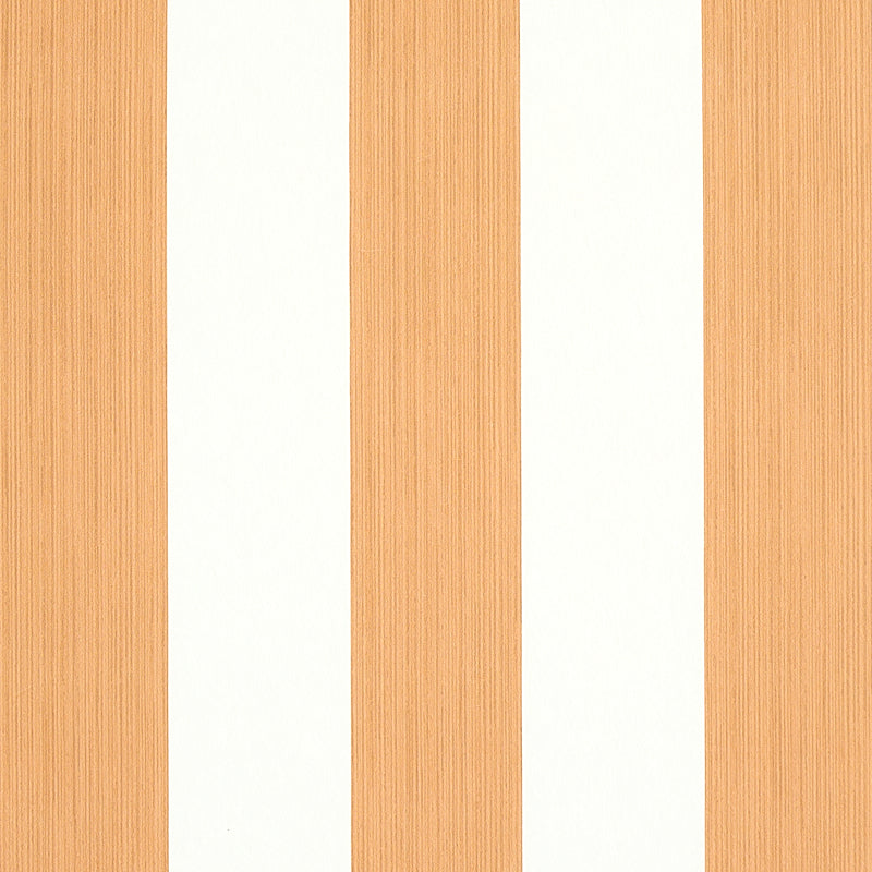 Edwin Stripe Wide wallpaper in Butternut by Schumacher, wide vertical stripes in warm tan and white, classic and dimensional wallcovering.