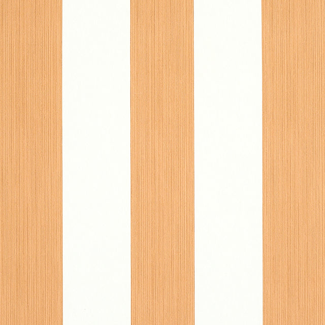 Edwin Stripe Wide wallpaper in Butternut by Schumacher, wide vertical stripes in warm tan and white, classic and dimensional wallcovering.