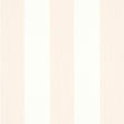 Edwin Stripe Wide wallpaper in blush by Schumacher, featuring wide vertical stripes in a soft blush and white colorway, shown in styled and detail views.