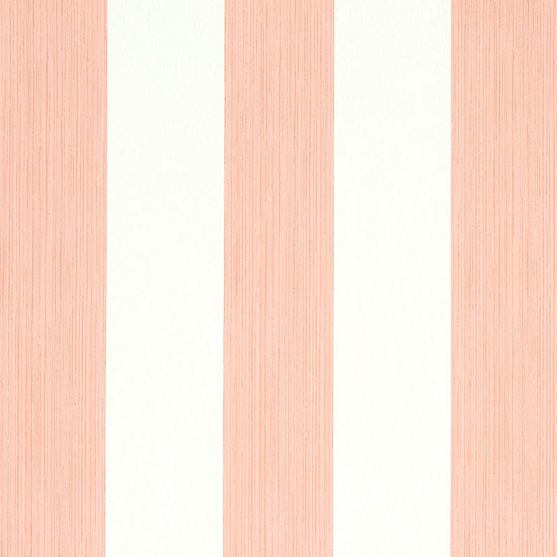 Edwin Stripe Wide wallpaper in pink and white, featuring wide vertical stripes with subtle texture, by Schumacher.