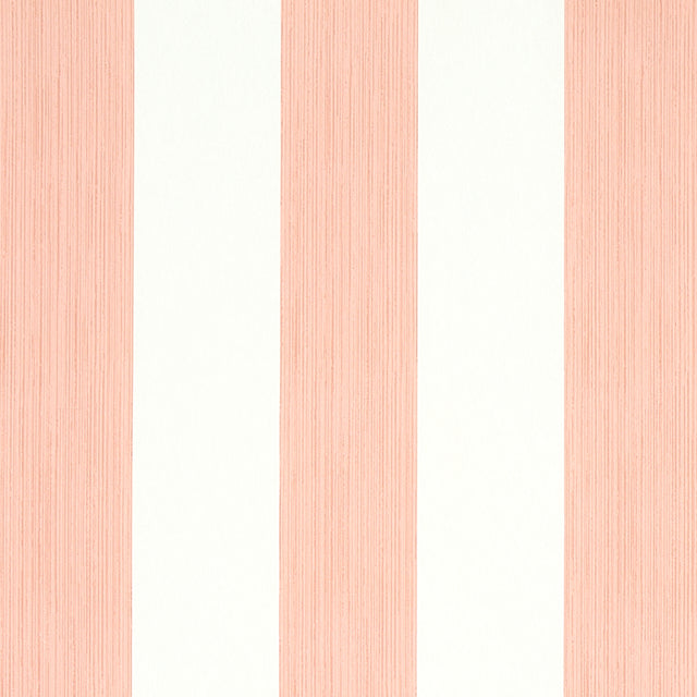 Edwin Stripe Wide wallpaper in pink and white, featuring wide vertical stripes with subtle texture, by Schumacher.
