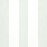 Edwin Stripe Wide wallpaper in Birch by Schumacher, featuring wide vertical stripes in a neutral colorway, shown in a styled interior and close-up views.