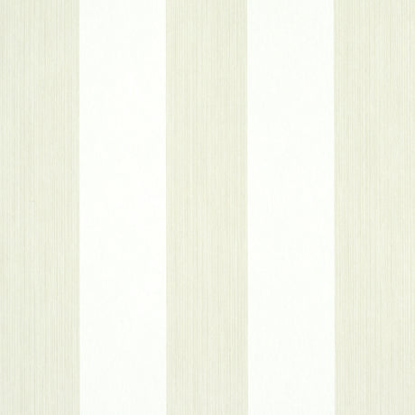 Edwin Stripe Wide wallpaper in Naturelle by Schumacher, wide vertical stripes in neutral tones, shown in a styled interior and close-up views.