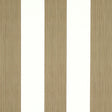 Edwin Stripe Wide wallpaper in Mushroom by Schumacher, wide vertical stripes in neutral tones, shown in a styled interior and close-up views.