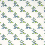 Torbay Green wallpaper by Schumacher featuring a repeating hand-blocked sprig motif on a white background.