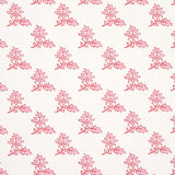 Torbay Pink wallpaper by Schumacher, featuring a repeating hand-blocked floral motif in pink on a white background.