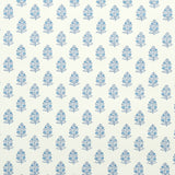 Aditi Blue stylized floral wallpaper by Schumacher, featuring petite bunches of hand-blocked style flowers on a light background.