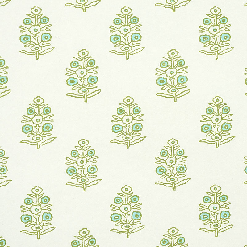 Aditi Green by Schumacher Petite Stylized Floral Wallpaper – Jacaranda Collection 5011931